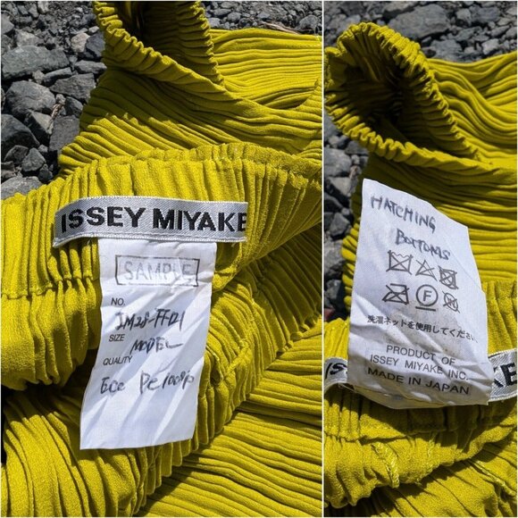 Rare ISSEY MIYAKE Lime Green Sample Pants Pleated Open Hip Trousers S M L - Picture 9 of 9